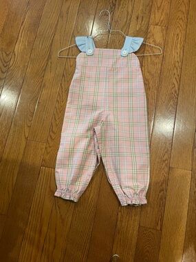 The Beaufort Bonnet Company Pink Plaid Overalls with Blue Straps